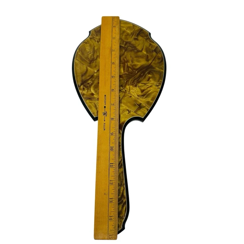 Vintage Vanity Hand Held Mirror Black Brown Art‎ Deco Style